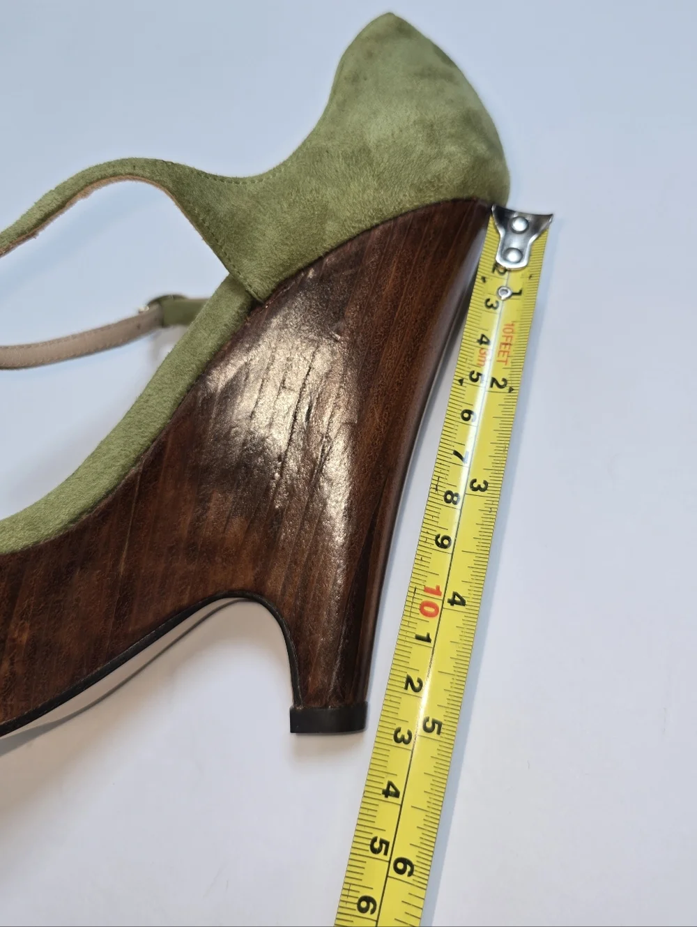 Pura Lopez Green Suede Countour Wood Wedge Platform Sandals Ankle Strap 38 - Picture 13 of 14